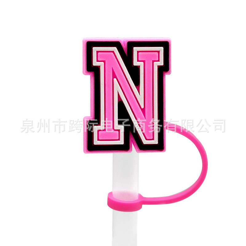 Wholesale 10MM Pink English Letter DIY Decoration Accessories Straw Sleeve Silicone Dust Plug